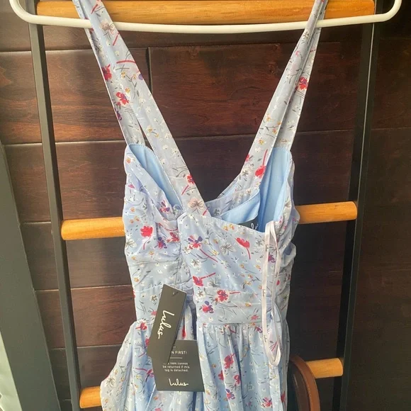 Lulu's Light Blue Floral Maxi Dress with Pink Accents - Picture 3 of 3